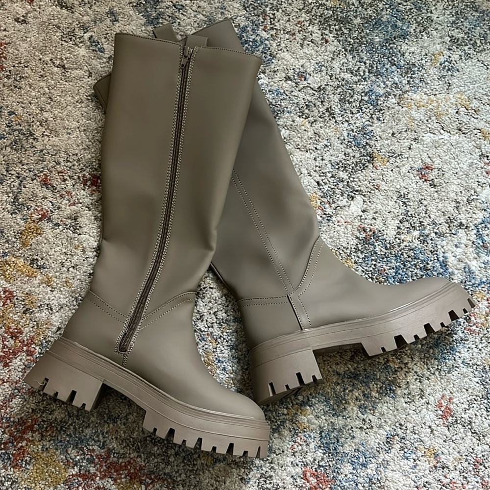 Faux Leather calf high boots